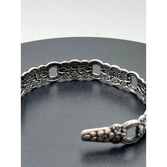 Sterling Silver Vintage Floral Repoussé Art Nouveau Oxidized Cuff Bracelet Sz 7” - Picture 3 of 10